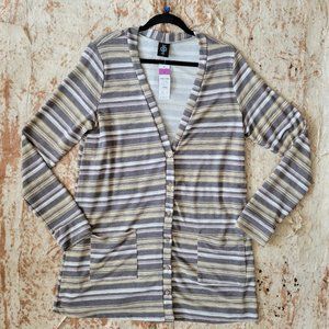 Agnes & Dora Essential Cardigan Gray Yellow White Stripe Pockets XL (16-18) NWT